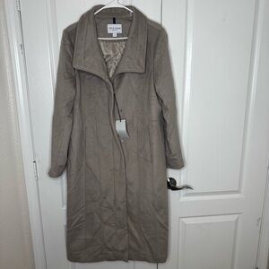 Cole Haan Wool Blend Women's Taupe Long Trench  Coat